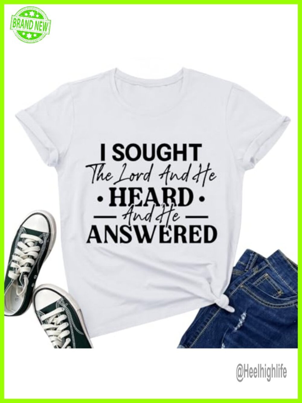 Christian Women's T-Shirt I Sought The Lord Bible Verse Short Sleeve Top